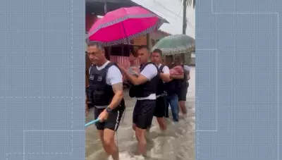 Drone registra resgate de bebês gêmeos e criança após chuva histórica em Belém