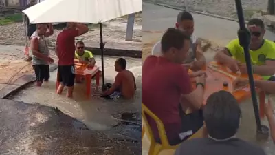 Moradores transformam cratera com vazamento em 'balneário' em Teresina em protesto humorístico