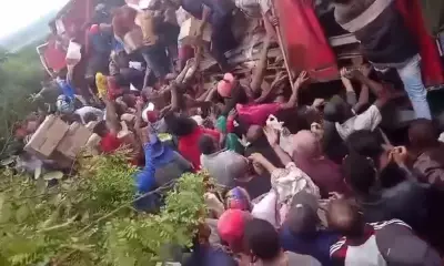 Multidão saqueia carga de leite em pó após carreta tombar em estrada da Bahia