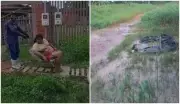Cadeirante é arrastada em estrutura improvisada para sair de casa no AC