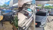 Carro invade posto de combustível e atinge veículos em Teresina; motorista fugiu