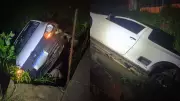 Carro roubado cai em córrego durante fuga policial em Mogi das Cruzes