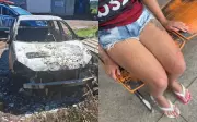 Casal foge para mata após perseguição a tiros e tem carro incendiado em Goiânia