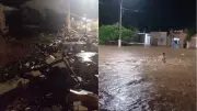 Chuva torrencial de 90 mm desaba prédio histórico e causa alagamentos em Assú, RN