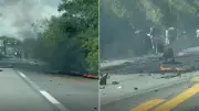 Colisão entre carro e caminhão causa explosão e incêndio na BR-101 em Aracruz