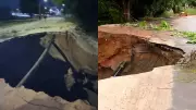 Cratera se abre em avenida de Pacajus após chuvas intensas e assusta moradores