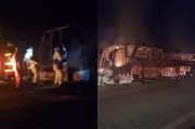 Ônibus de turismo é destruído por incêndio após pane elétrica na BR-407, no Piauí