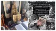 Pai do MC Gui chora ao ver casa destruída por incêndio, mas altar com santa fica intacto