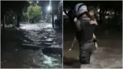 Policial militar salva criança de enchente em Fortaleza durante tempestade recorde