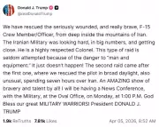 Trump confirma resgate de piloto americano no Irã e revela detalhes tensos da operação