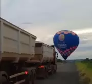 Vídeo viral de balão pousando perto de carreta no Pantanal gera polêmica sobre segurança