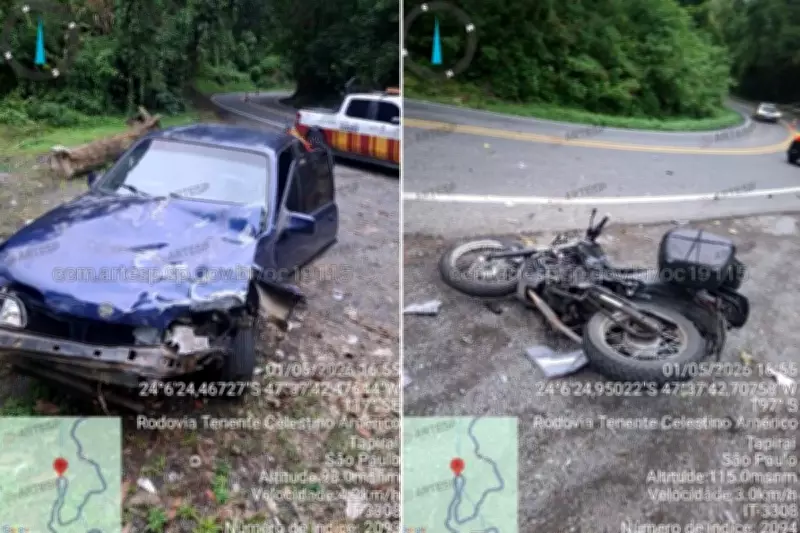 Acidente entre carro e moto deixa um morto e um ferido grave em Tapiraí (SP)