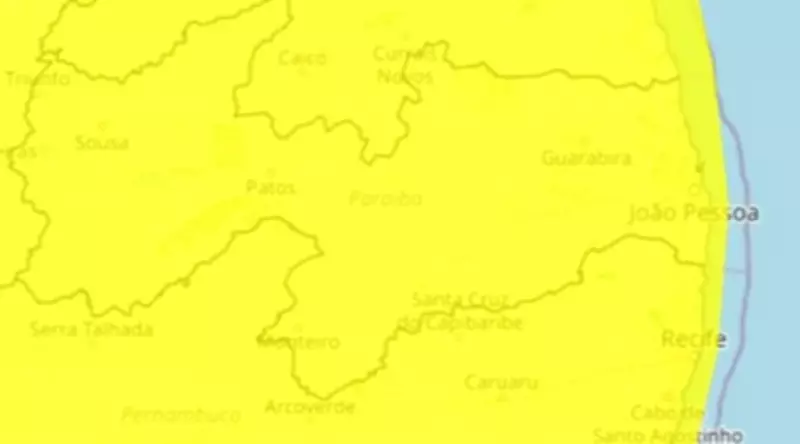 Alerta amarelo de chuvas intensas emitido para toda a Paraíba