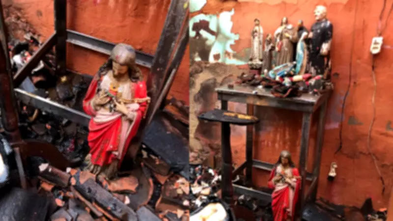Altar religioso resiste a incêndio no Piauí; imagem de Jesus intacta