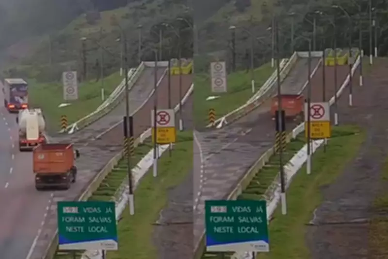 Caminhão sem carga perde freio e usa área de escape na BR-376 no PR