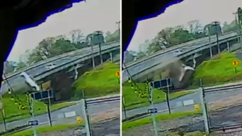Caminhonete despenca de viaduto na PR-151 em Castro; dois feridos