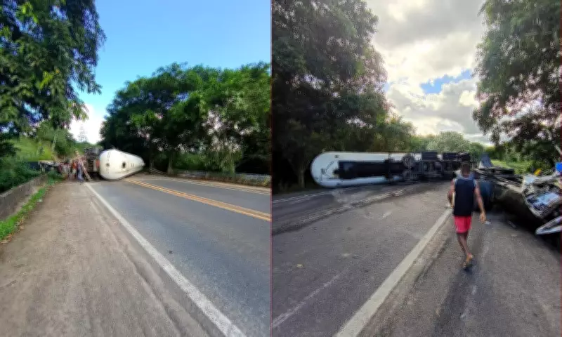 Carreta-tanque tomba na BR-330 na Bahia e mata jovem de 18 anos