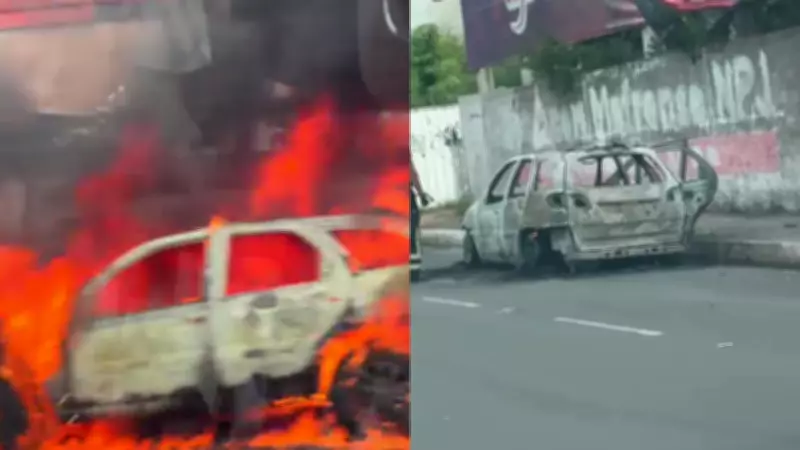 Carro pega fogo e fica completamente destruído em avenida na Zona Leste de Teresina