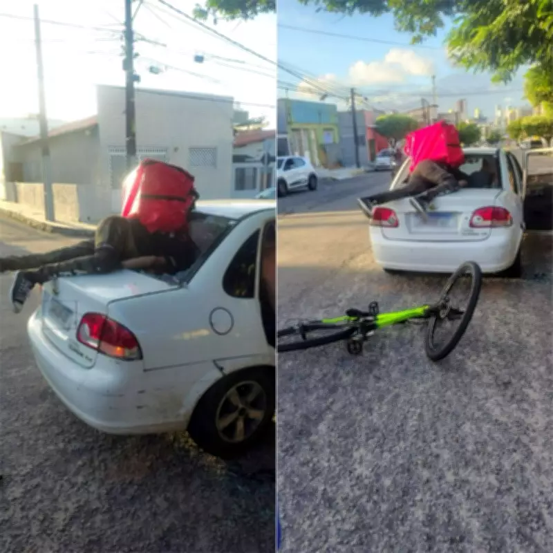 Ciclista fica preso em vidro traseiro de carro após acidente em Natal
