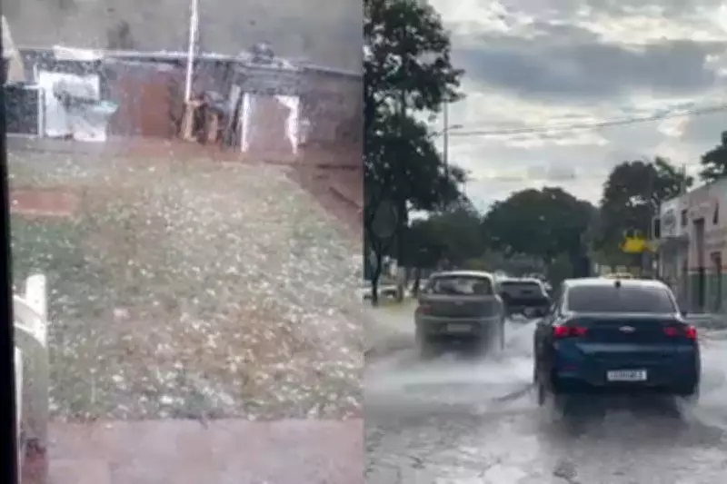 Granizo e temporal atingem Dourados (MS) neste sábado