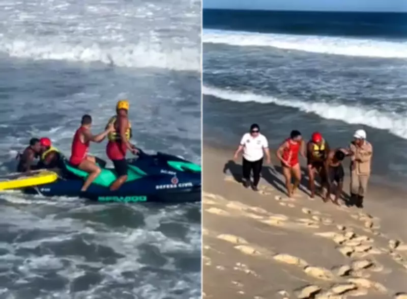 Guarda-vidas sustentam surfista ferido por 2h30 em mar agitado em Maricá