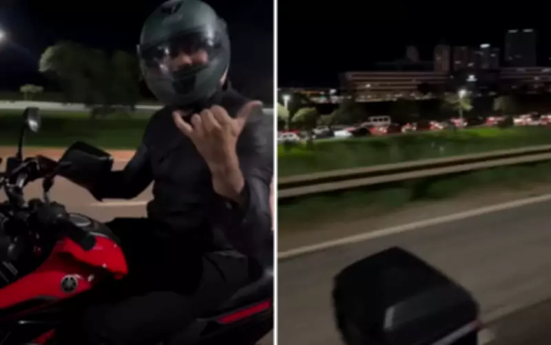 Henrique e Juliano fogem de congestionamento de moto após show em Goiânia