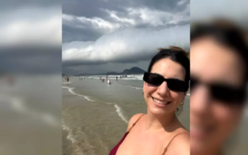 Médica de Ilha Solteira registra nuvem em formato de tsunami no litoral de SP