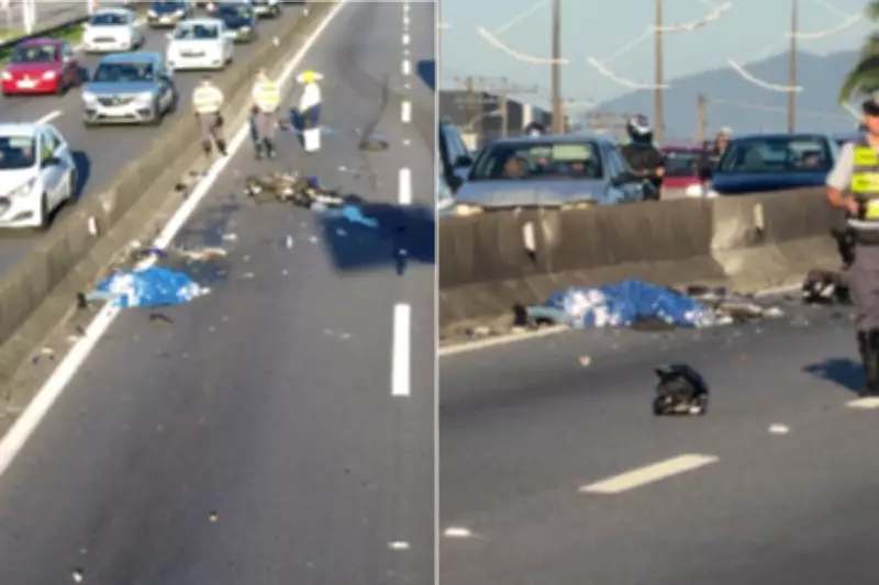 Motociclista e garupa morrem em acidente na Via Expressa Sul, em Praia Grande