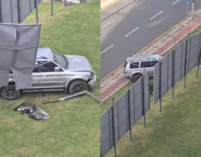 Motorista foge após destruir placas publicitárias em Chapecó (SC)