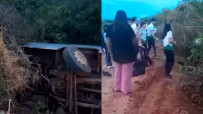 Ônibus escolar tomba em Ocara, Ceará; motorista desviou de buraco