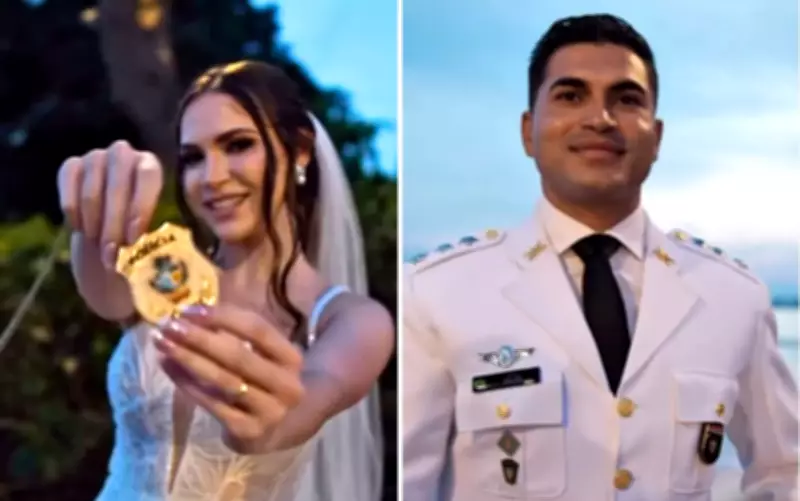 Noiva policial civil apresenta família de segurança pública em casamento
