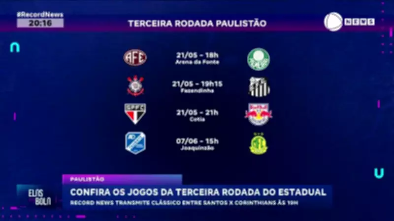Paulistão Feminino 2026: Tabela da 3ª rodada com clássico Santos x Corinthians