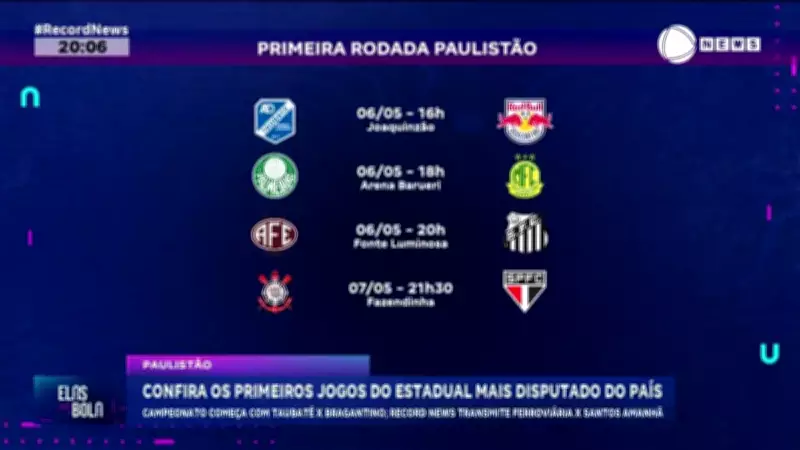 Paulistão Feminino começa com Taubaté x Bragantino; Record News transmite Ferroviária x Santos
