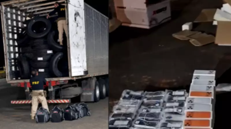 PRF apreende 415 celulares contrabandeados escondidos em carga de pneus em Rio Preto