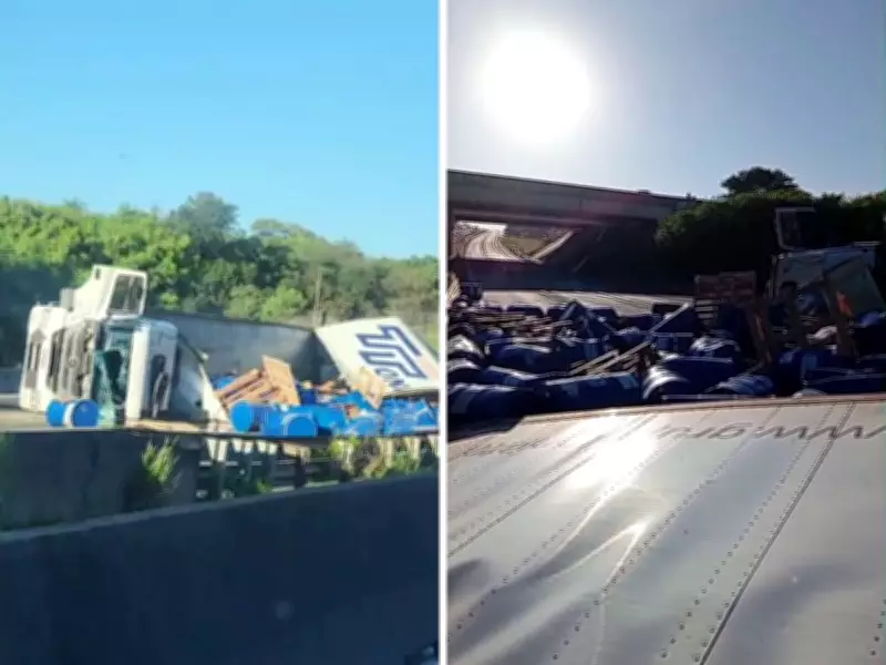 Tombamento de caminhão com silicone interdita totalmente SP-101 em Hortolândia