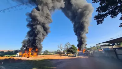 Incêndio atinge caminhões de empresa de transportes em Jarinu (SP)