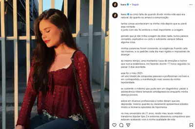 Luara Fonseca revela diagnóstico de transtorno bipolar tipo 2