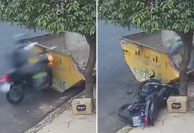 Motociclista é arremessado em caçamba e sofre fraturas nos pulsos em Matão