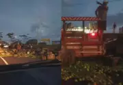 Caminhão carregado de laranjas tomba e interdita rodovia em Mirassol