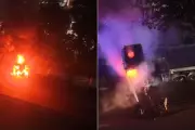Caminhão com pisos e azulejos pega fogo em rodovia no litoral de SP