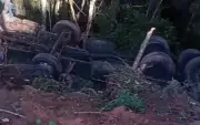 Caminhão com tijolos tomba e cai em ribanceira na Raposo Tavares em SP