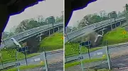 Caminhonete despenca de viaduto na PR-151 em Castro; dois feridos
