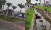 Carro cai em córrego após batida em Vinhedo; motorista sobrevive