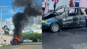 Carro pega fogo e fica totalmente destruído em Oeiras, no Piauí
