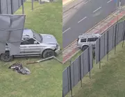 Motorista foge após destruir placas publicitárias em Chapecó (SC)