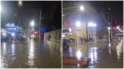 Praça alagada no Dragão do Mar em Fortaleza após chuvas intensas