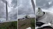 Vendaval derruba turbina eólica e causa estragos em Santana do Livramento