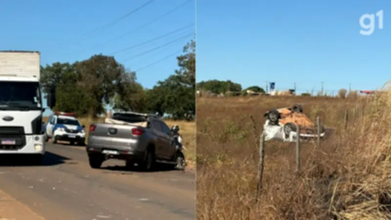 Acidente em Balsas: carro capota após colisão com picape e deixa três feridos