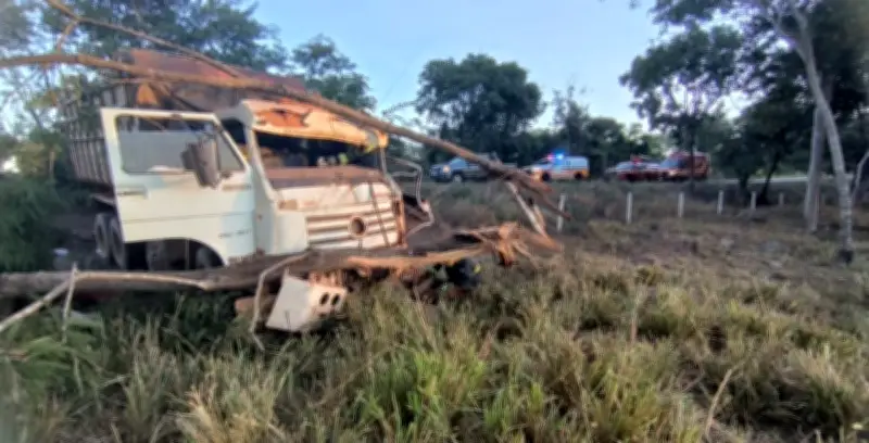 Acidente em Unaí: carreta bate em árvore e deixa dois feridos na LMG-628
