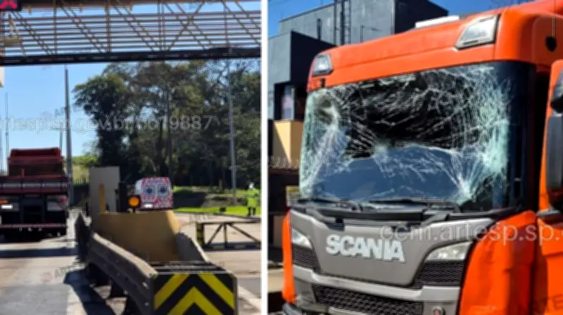Acidente entre ônibus e caminhão interdita pista de pedágio na SP-310 em Rio Claro